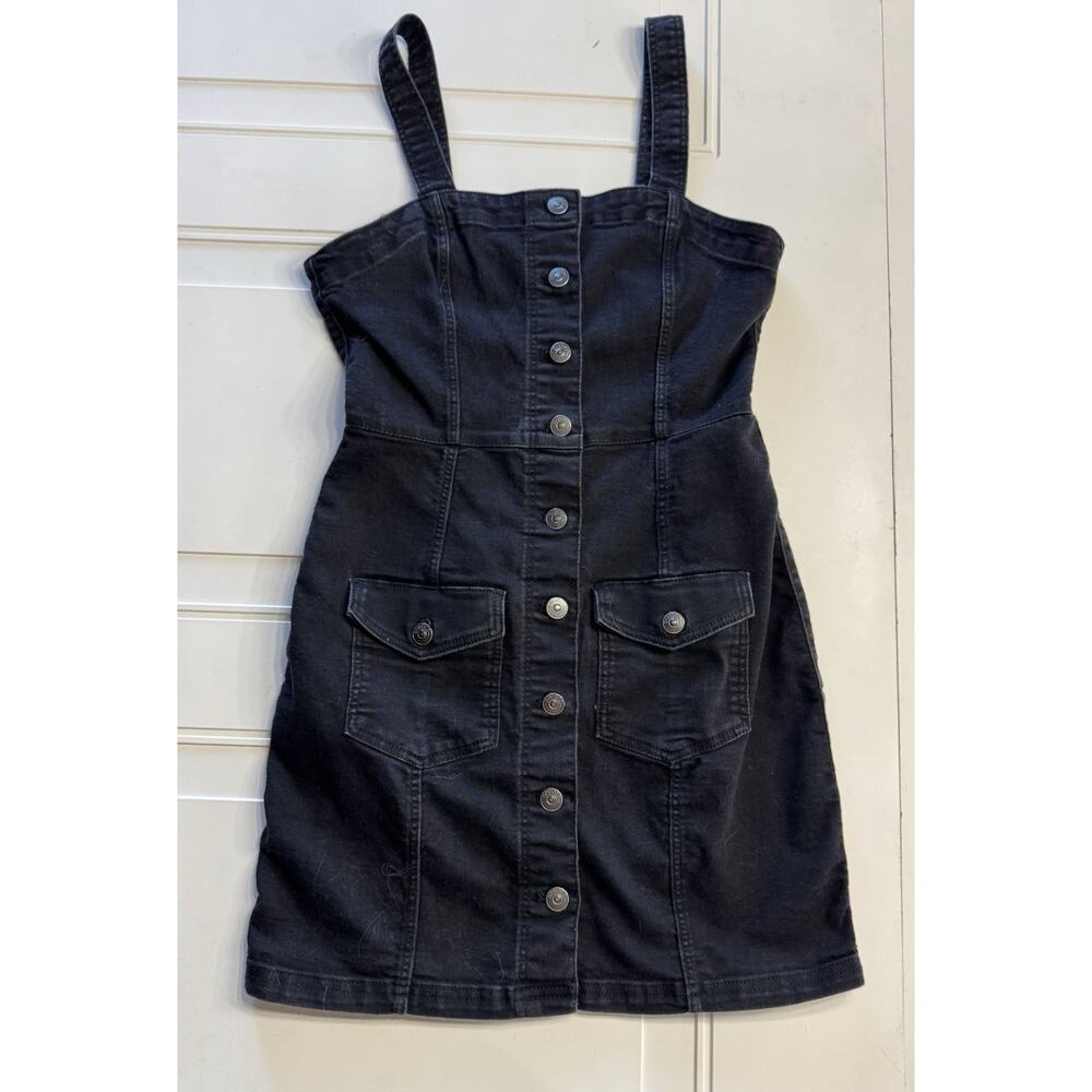 H&M Divided Denim Black Jean Skirt Overalls Dress Jumper Size Small